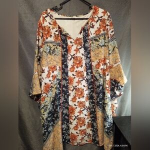 Est 1946 Bohemian multicolored mini dress with flare sleeves